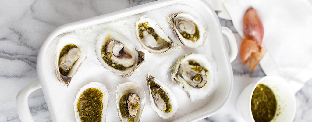 Grilled Oysters with Pesto Butter