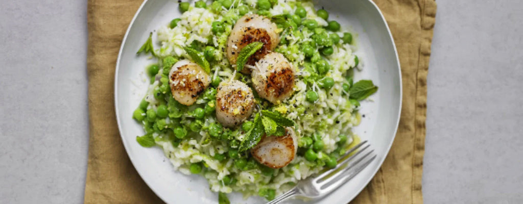 Zesty Scallops with Pea Risotto – Colchester Oyster Fishery